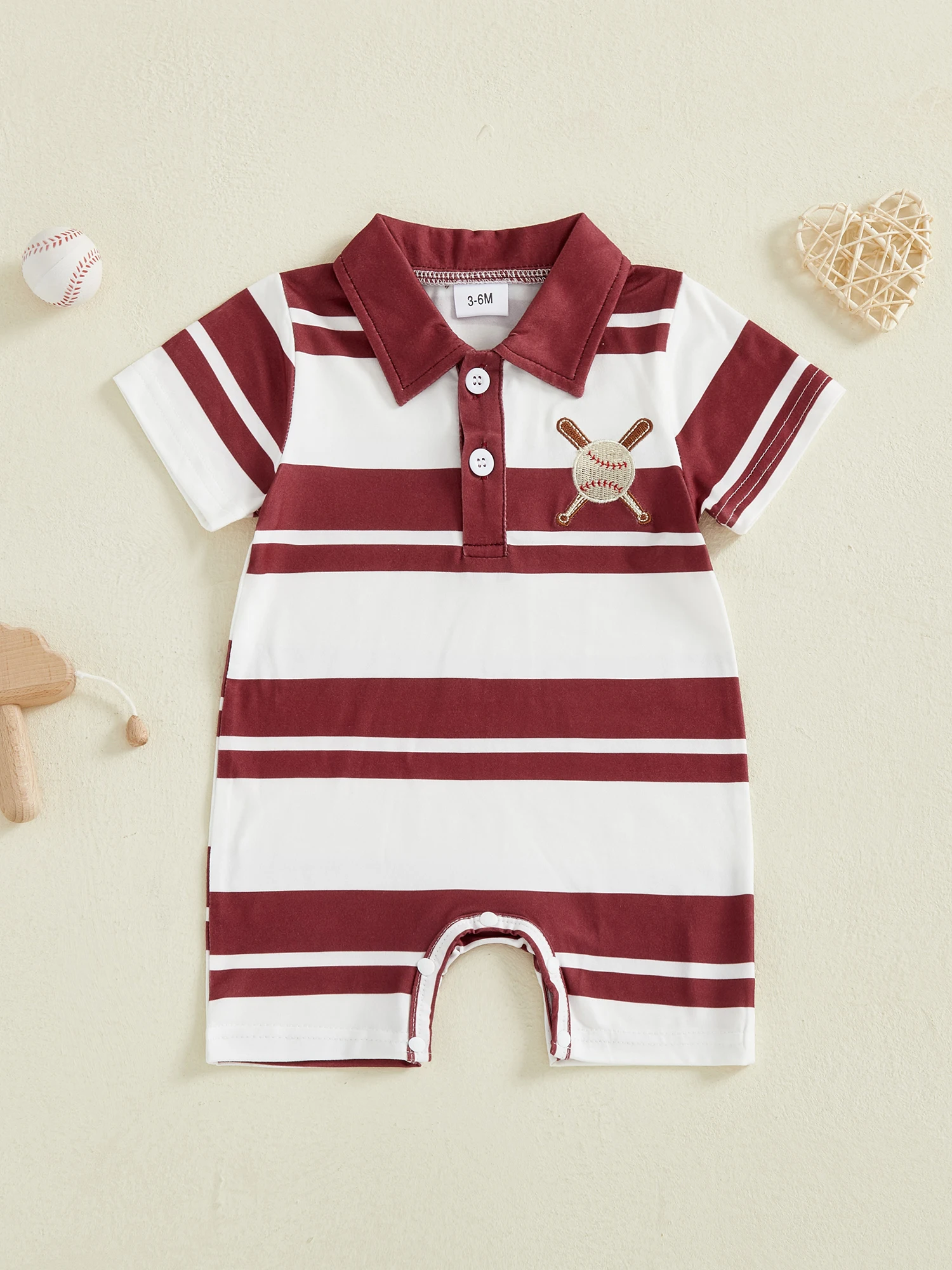 الرضع الصبي مخطط طباعة قصيرة الأكمام رومبير مع طية صدر السترة طوق بذلة بلا أقدام لحديثي الولادة لطيف منامة للطفل الصبي #1