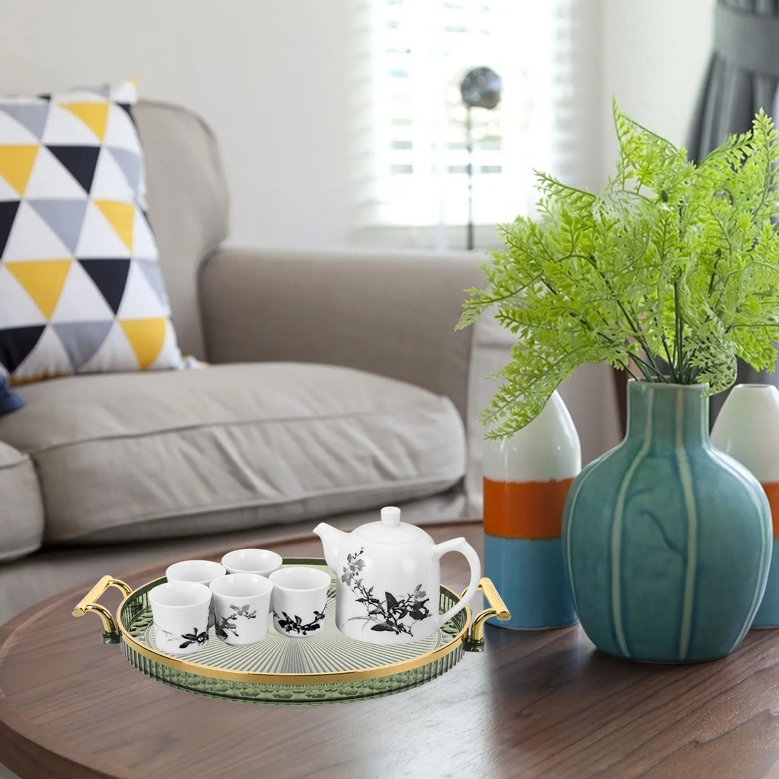 

Round Tea Home Teacup Fruits Serving Snacks Storage Decorative Plate Candy Container Smooth Capacity Stylish Workmanship