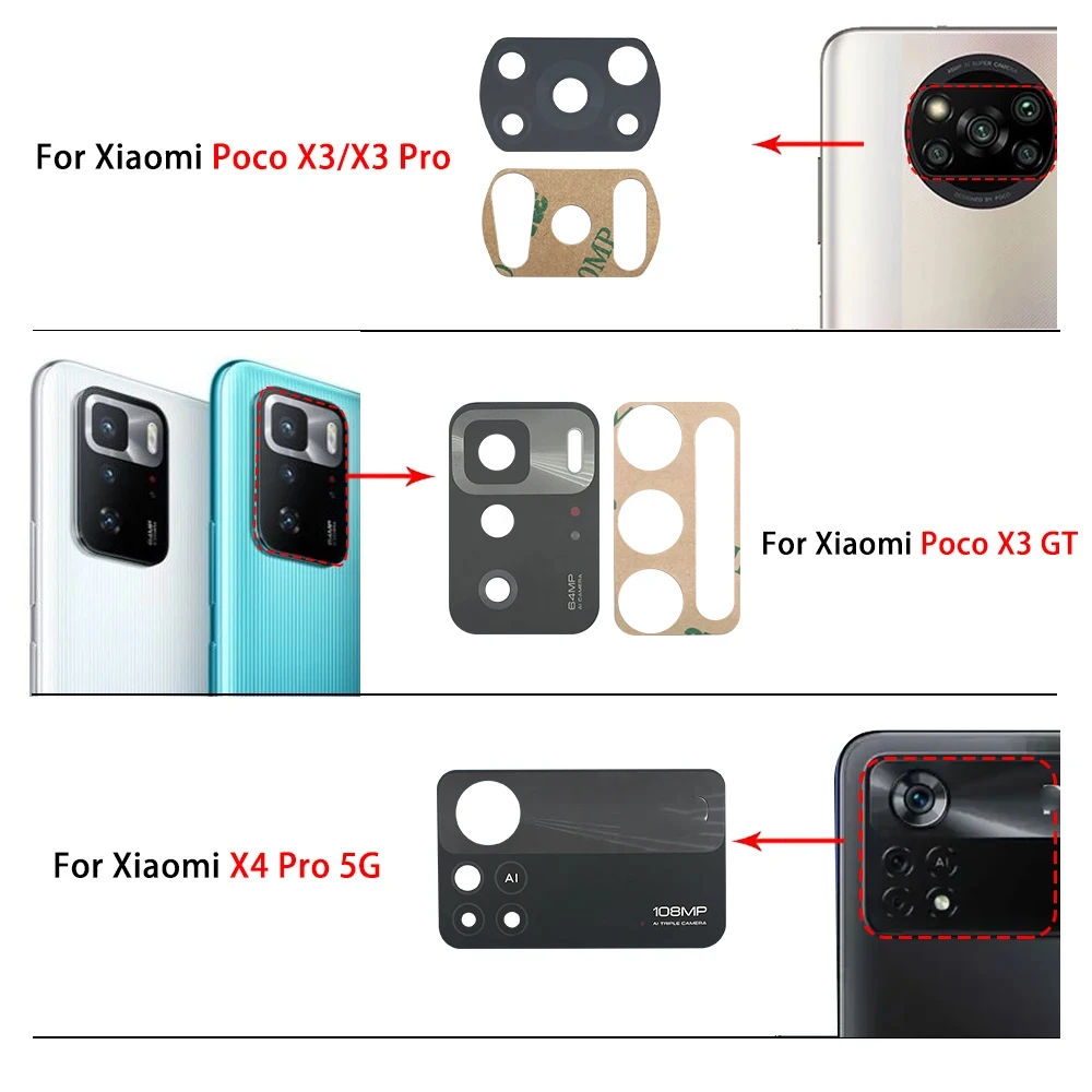 NEW Tested Camera Lens Back Rear Camera Glass Lens with Ahesive For Xiaomi Mi Poco C40 X3 GT F3 F4 F2 Pro M4 X4 F5 Pro 5G M3