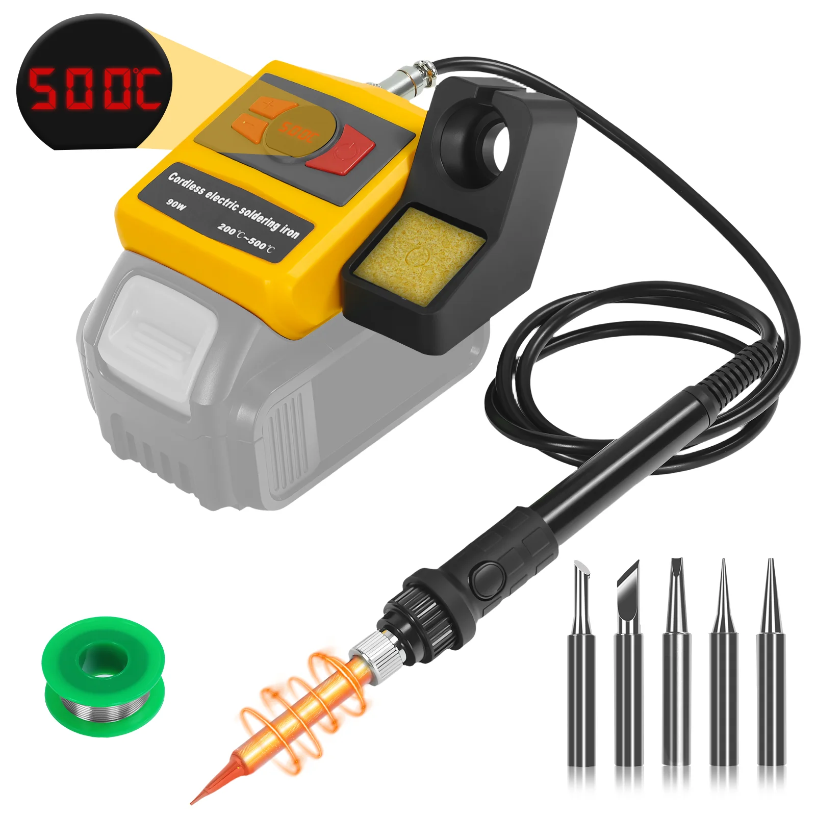 90W Cordless Soldering Iron Kit Compatible With Bosch 18V-20V Batteries – Digital Temperature Control, 5 Interchangeable Tips, Rapid Heating (Battery Not Included)