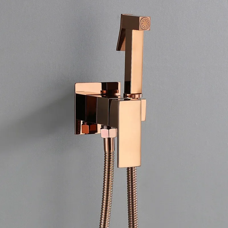 

Polished Rose Gold Brass Square Shower Bidet Spray Bidet Faucet Cold And Hot Water Mixer Tap Toilet Faucet