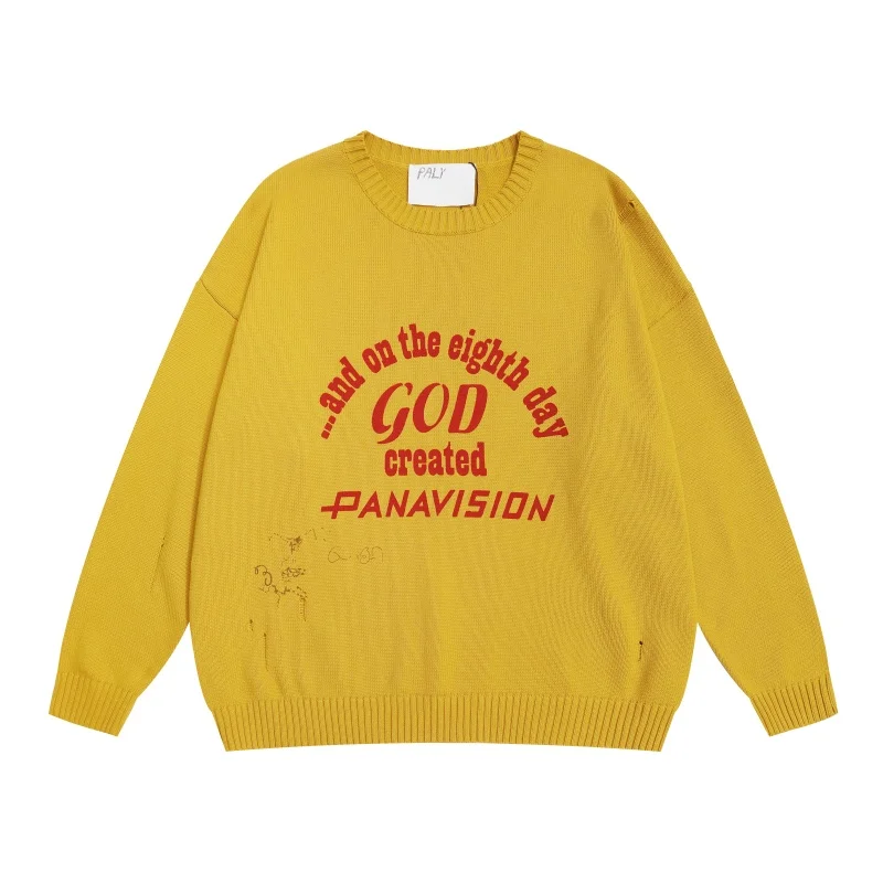 High-Quality Winter Yellow Crew-Neck Wool Sweater Streetwear Men's Women's Casual New Play Sweater Sweatshirt