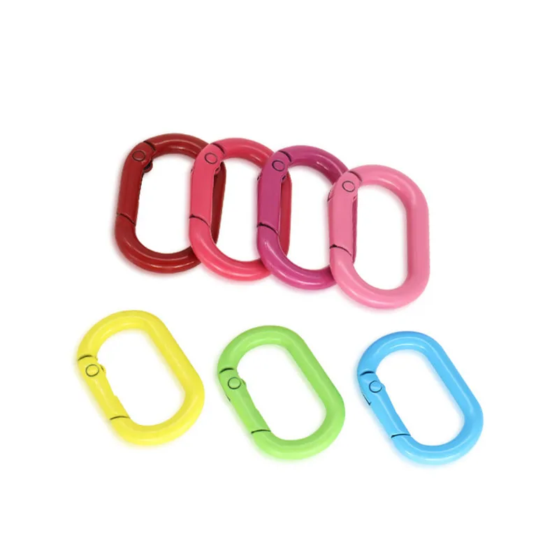 5pcs Metal Oval Ring Snap Hook Spring Gate Trigger Clasps Clips for Leather Craft Belt Strap Webbing Keychain Hooks Colorful