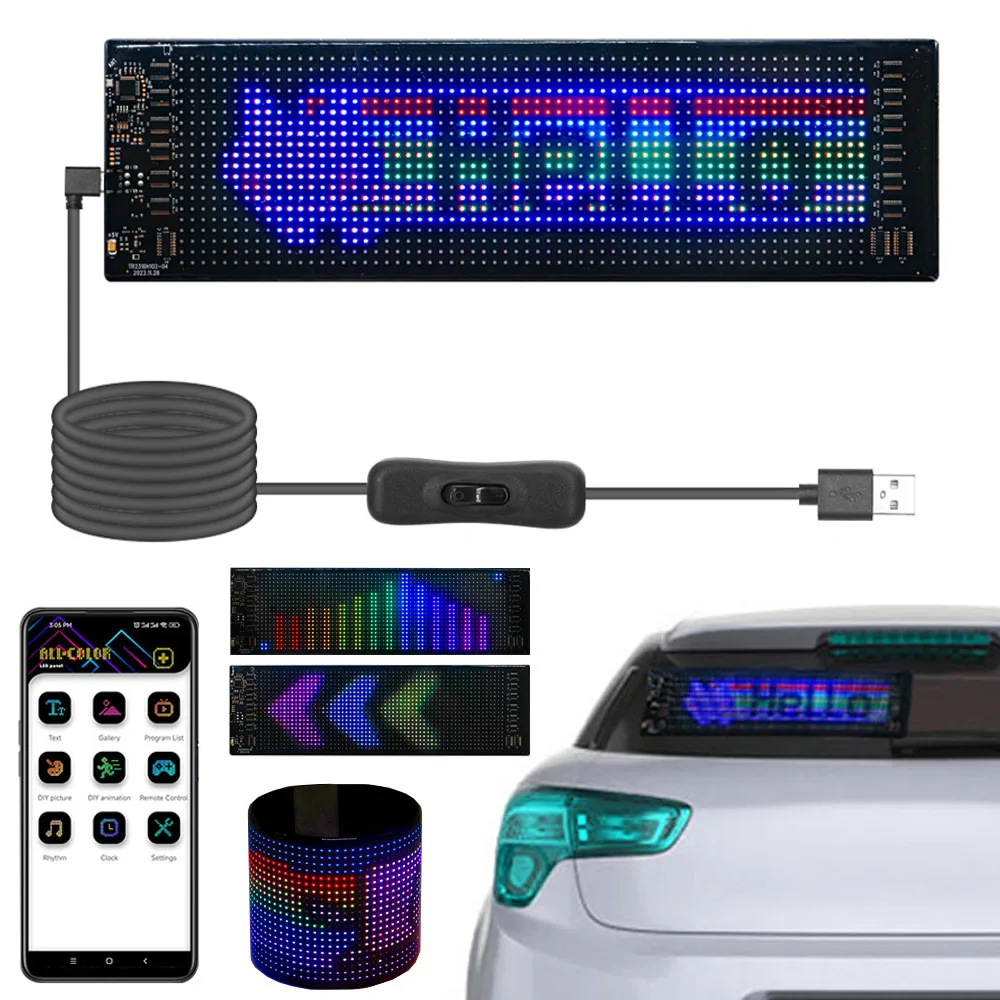 matriz led painel pixel flexivel faca voce mesmo design rolagem publicidade slogan do carro rgb enderecavel bluetooth app usb 5v 01