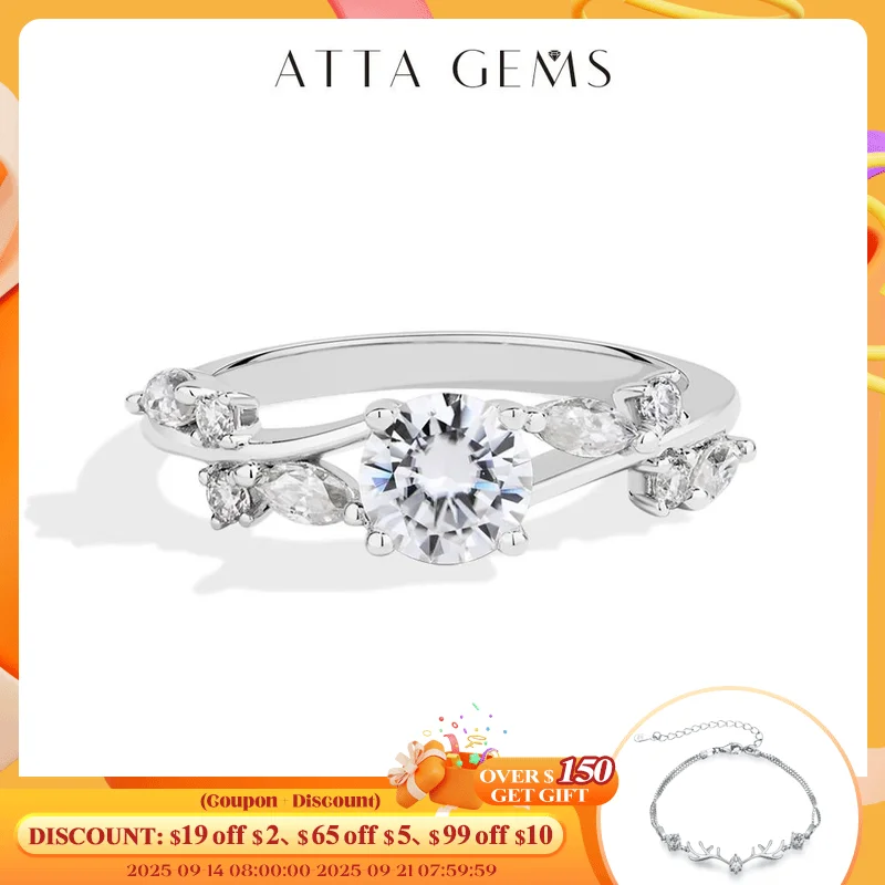 

ATTAGEMS Bypass Moissanite Ring Round Cut 0.8ct DVVS1 Real 925 Sterling Silver Women's Rings for Engagement Wedding Fine Jewelry