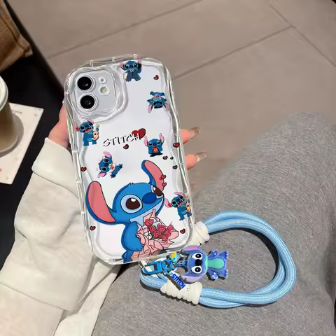 Cartoon Stitch Angel Fur KeyChain Case For Infinix Smart 10 Note 50S 50X 50 Hot 50 Pro Plus Tecno Spark Go 2 Camon 30 Pro Cover