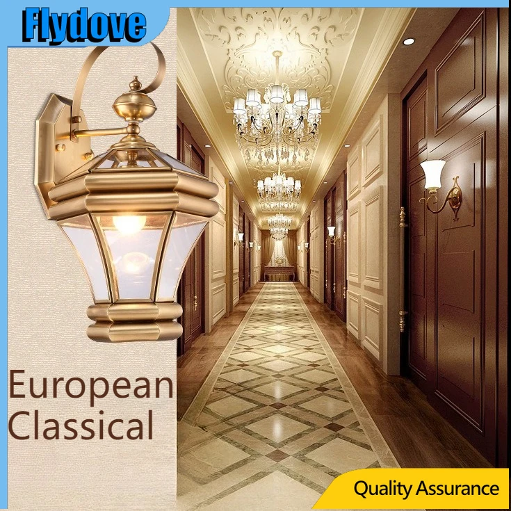 

European Classic Outdoor Copper Waterproof Wall Lamp Bedside Villa Courtyard Exterior Wall Balcony Corridor Lighting Decor LED