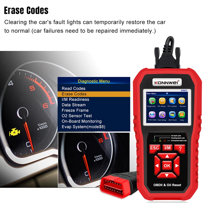 

KONNWEI KW851 автомобильный сканер OBD2 профессиональные диагностические инструменты инструмент для сброса обслуживания автомобиля и тестер батареи мотоцикла KW218