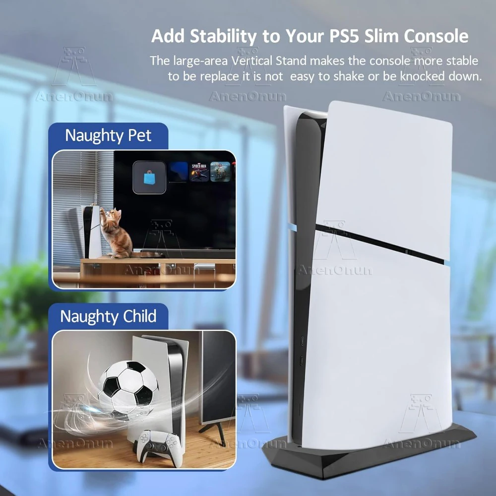حامل عمودي لوحدة التحكم PS5 Slim الإصدار الرقمي قاعدة تهوية سفلية معززة للتبريد وحامل ثابت سهل التجميع - أسود