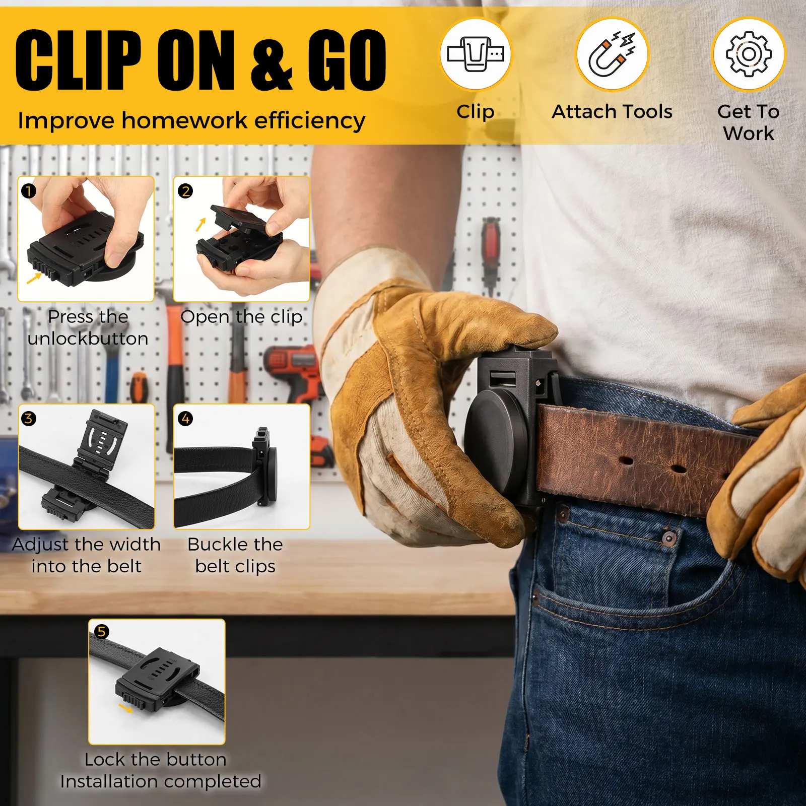 Magnetic Tool Belt Clip Reinforced Plastic Magnet Holder Nonslip Fits 2 04 Inch Belts For HVAC Plumber DIY Garage Workshop Work