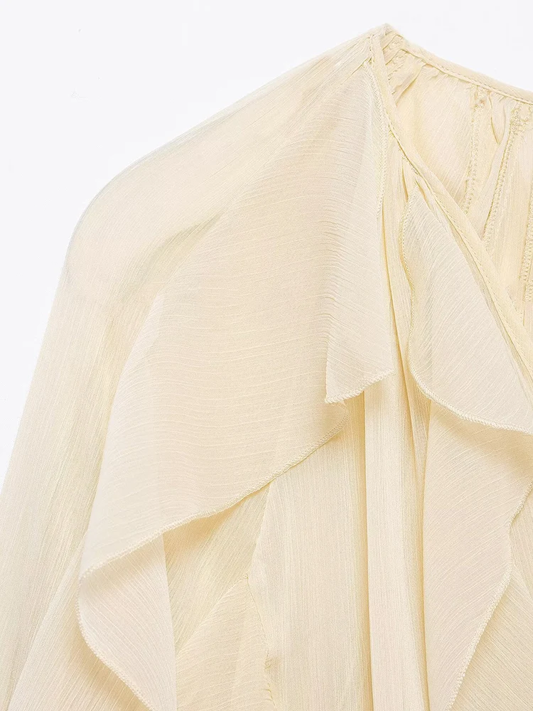 KUCLUT Camicetta monopetto con volant tinta unita moda donna Camicie da donna chic con scollo a V vintage a maniche lunghe