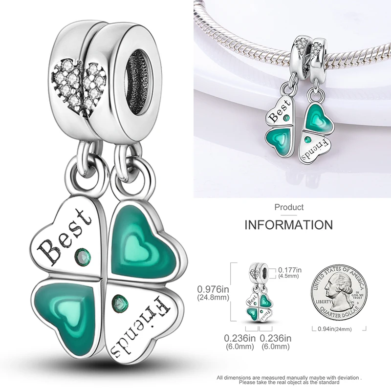 2026 925 Sterling Silber Grüner Glücks-Zirkon Vierblättrige Kleeblatt-Serie Charms Niedliche Hundeperlen Passend für Armbänder DIY Schmuck Originelle Frauengeschenke – Detail 11