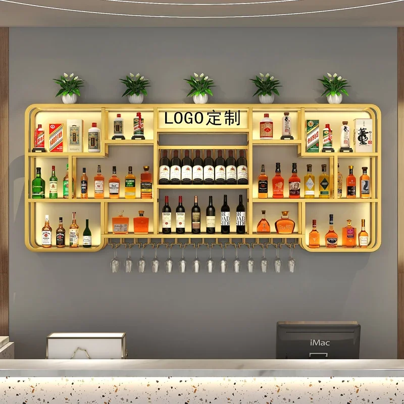 

Restaurant wall-mounted wine cabinet display store simple rack bar luminous rack