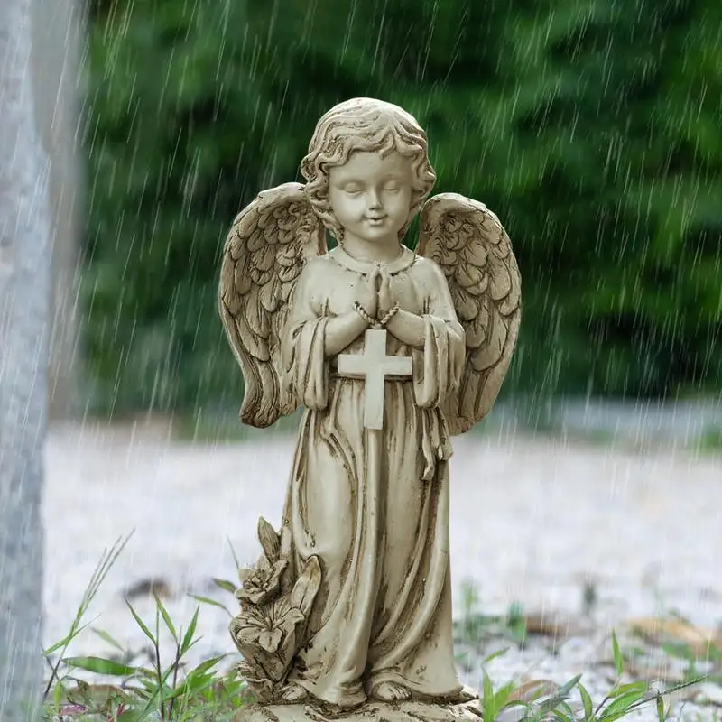 Solar Garden Angel Statue Resin Praying Angel For Cemetery Decoration Solar Memorial Angel For Lawn Porch Patio ornament