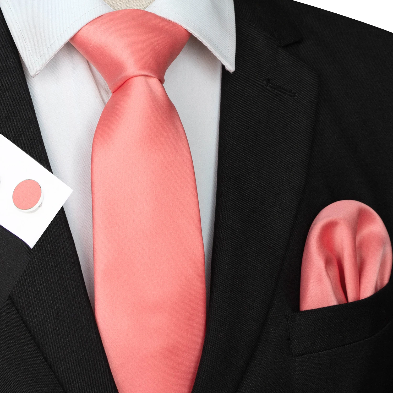 30 verschiedene Farben, solide Polyester-Krawatten für Herren, Einstecktuch, Manschettenknöpfe, Geschenk, Hochzeits- und Party-Accessoires, 8cm Krawatten-Set, kostenloser Versand – Detail 31