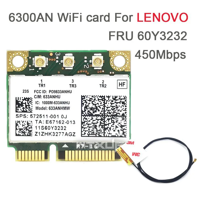 Wireless Wifi 6300agn 60y3232 Mini Pci-e Card Ultimate-n 802.11a/g/n with antenna for T410 T420 T430 X220 Y460 T510 T520 W510