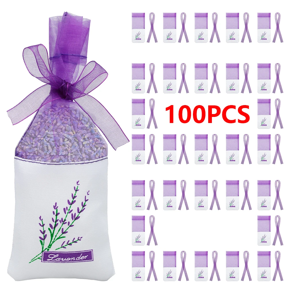 100 Stück Gaze Lavendel leere Beutel 7 x 17 cm Trockenblumen-Aufbewahrungstasche mit Kordelzugverschluss, atmungsaktive Gewürzbeutel-Tasche für Kleiderschrank