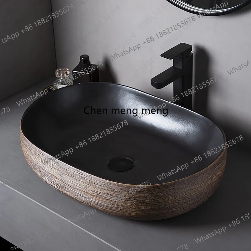 

Brown Porcelain Ceramic Vessel Sink Above Counter Vanity Bowl Basin Bathroom Sanitary Balcony Table Sink Countertop Oval Basin