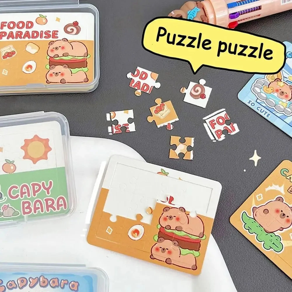 Mit Box Capybara Cartoon Puzzle Praktisches Spielzeug Papier Cartoon Mini Puzzle Spielzeug Kreatives einfaches Cartoon Puzzlespiel Partyspiel