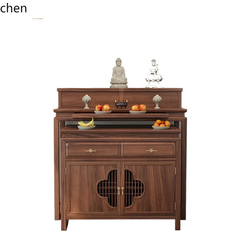 A2-24  Solid Wood Offering Table Incense Case Household Walnut Buddhist Hall Simple Offering Table Modern Gongtai Shrine