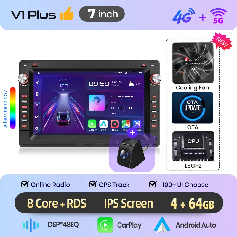 Junsun 4G Android Autoradio für VW Golf 4 MK4 Passat B5 Polo Bora Jetta T5 Transporter GPS WLAN Bluetooth FM RDS Kabelloses CarPlay Android Auto Touchscreen