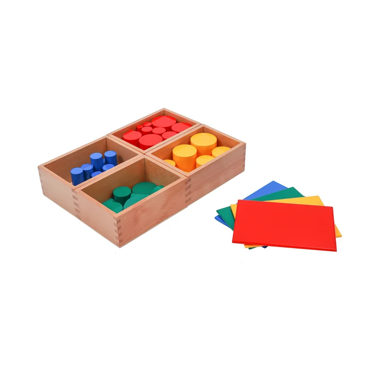 Colored Knobless Cylinders Set of 4 w/ Box Montessori Sensorial Materials for Visual Sense Early Development Educational Toys