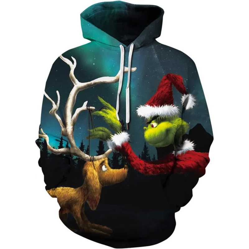 سترة عيد الميلاد القبيحة للرجال بنمط رواية ثلاثية الأبعاد، ملابس رياضية بقلنسوة مع بلوفر برباط، هوديي مع جيب #1