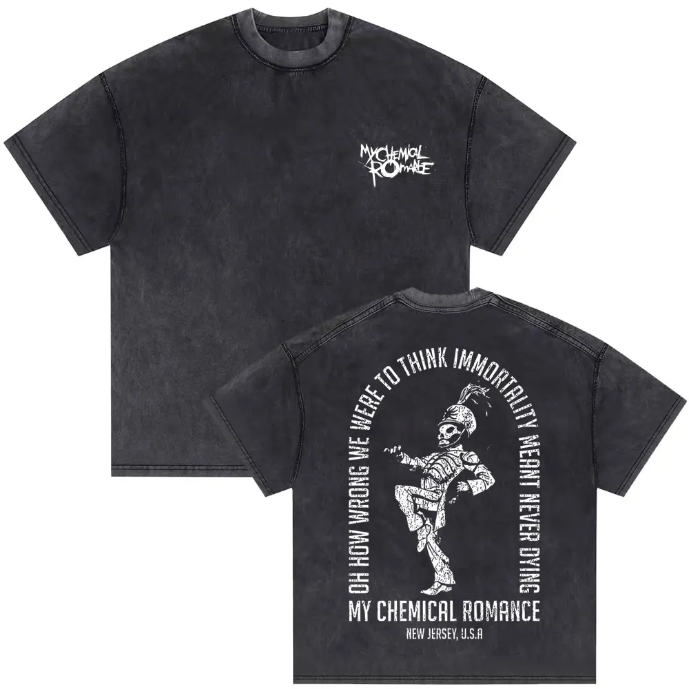 Washed Vintage Rock Band My Chemical Romance T Shirt The Black Parade Album Music Men Women's Fashion Casual Oversized T-shirt