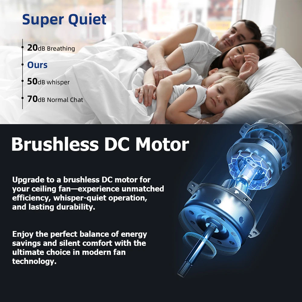 52 Inch Flush Mounted 3 Blades Ceiling Fans with Remote Control and Silent Reversible DC Motor for Patios Living Room Bedroom