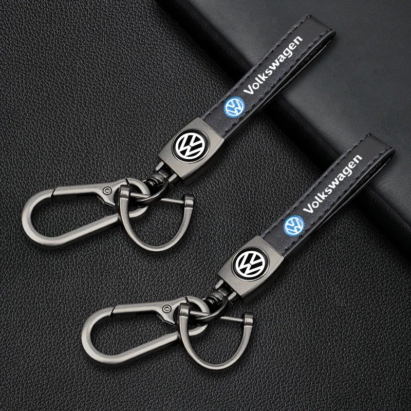 Car Emblem Embroidery Leather Keychain For Volkswagen Passat b6 Golf Amarok T5 Phaeton Teramont ID3 GTI Metal Key Ring Ornaments