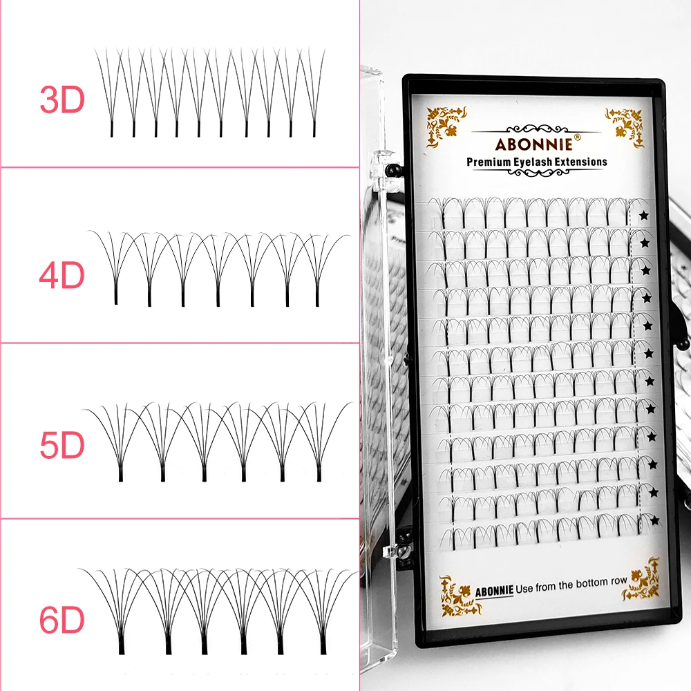 Abonnie Long Stem Premade Fans 3D/4D/5D/6D D Curl Russian Volume Eyelashes All Size Lashes Extensions