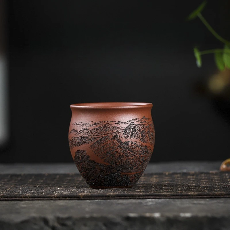Handcrafted Yixing Zisha Cup—“Ten Thousand Miles of Rivers and Mountains” Owner's Cup—Household Teacup