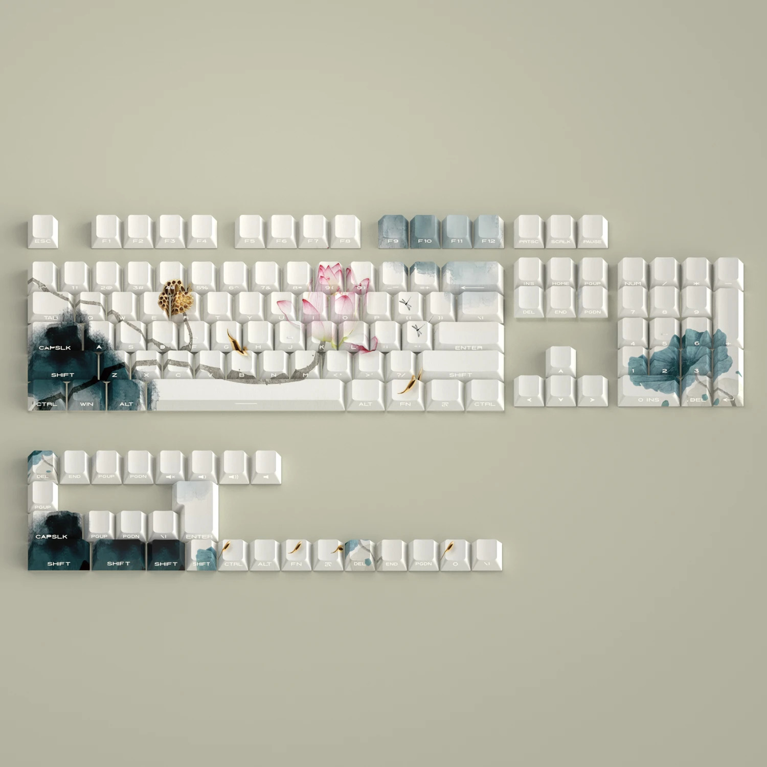 130 Keys Lotus Keycaps for Mechanical Keyboard PBT 5 Side Dye Sub Cherry Profile Side Print Backlight Shine Through Wooting GK61