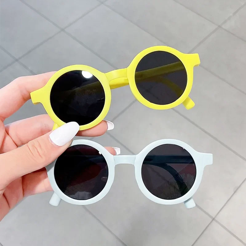 New Children\'s Folding Small Frame Circle Sunglasses Girls Brand Designer Circle Sun Glasses Cute Baby Sunshade Eyewear UV400