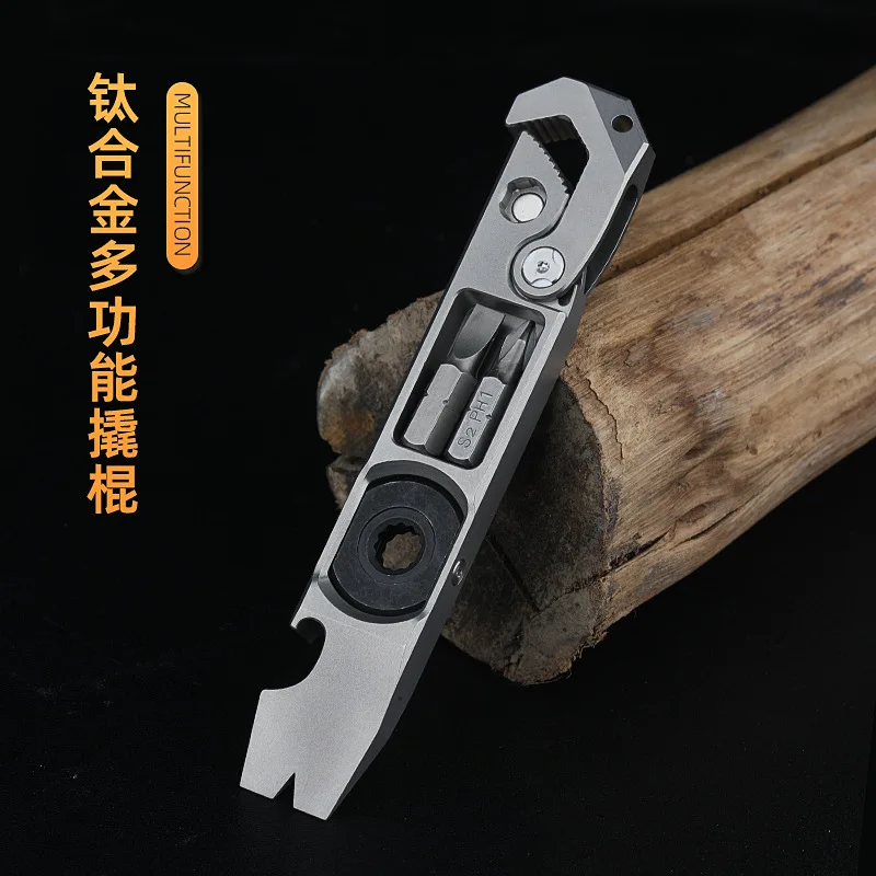 New-Type TC4 Titanium Alloy Multi Functional Ratchet Wrench Combination Tool,EDC Bottle Opener, Pry Bar, Ruler,Screwdriver,A1351