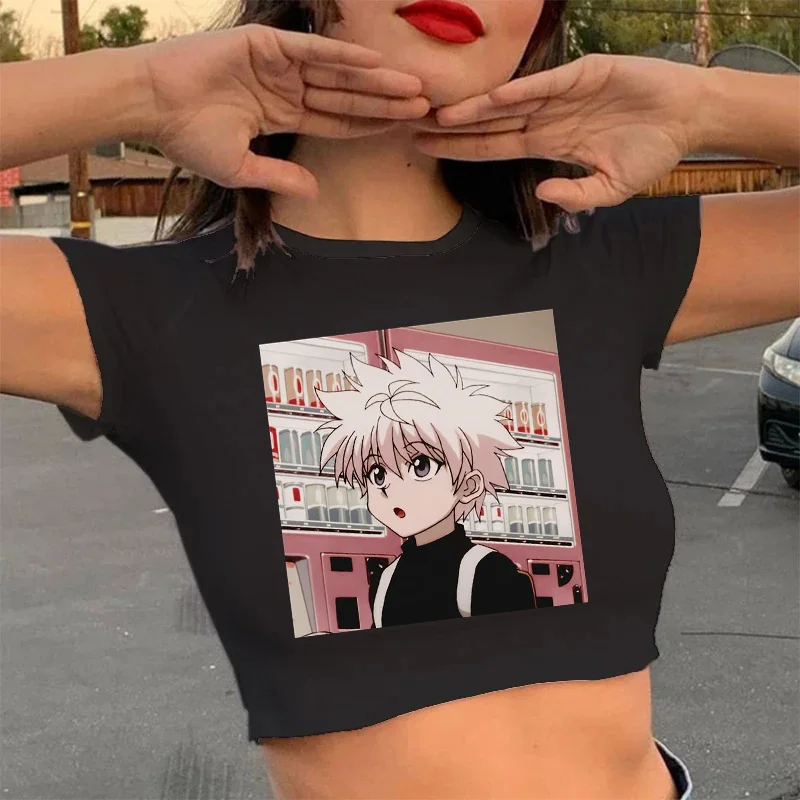 Crop Top Hunter X Hunter T Shirt Japanese Anime Killua Zoldyck Hisoka Cartoon Cute Manga T-shirt Kurapika HxH Tshirt Tees Female