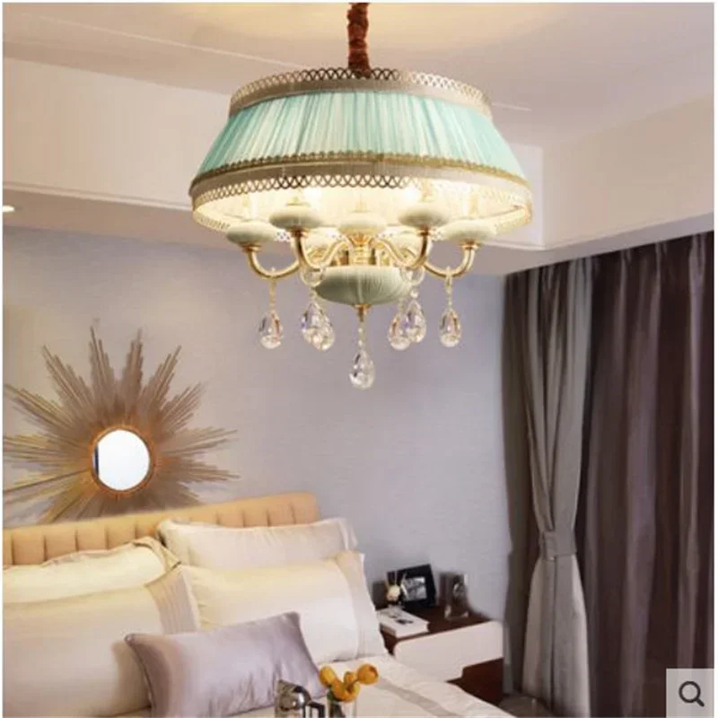 Simple Creative Ceramic European Crystal Chandelier Warm Romantic Bedroom LED Light Luxury Modern Dining Room Pendant