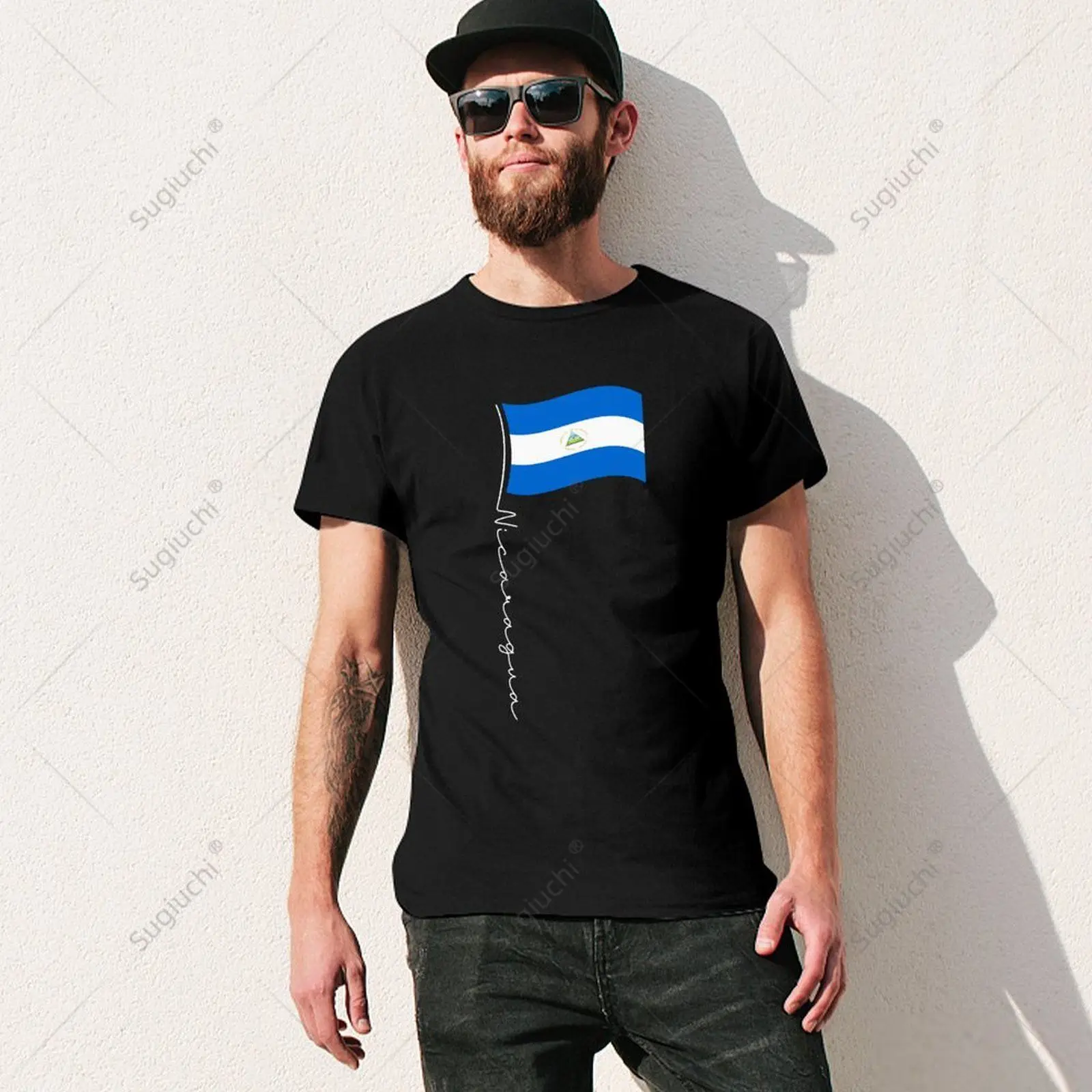 Unisex Men Nicaragua Signature Flag Pole - Elegant Nicaraguan Flag Tshirt Tees T Shirts Women Boys 100% Cotton T-Shirt