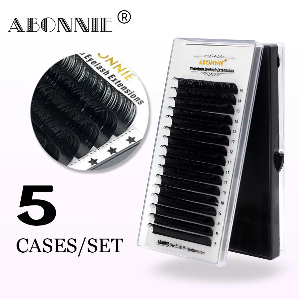 Abonnie 5pcs/set Individual Eyelashes Extensions Set Classic Lashes Fluffy False Eyelash Supplies All Size Cilios Volume