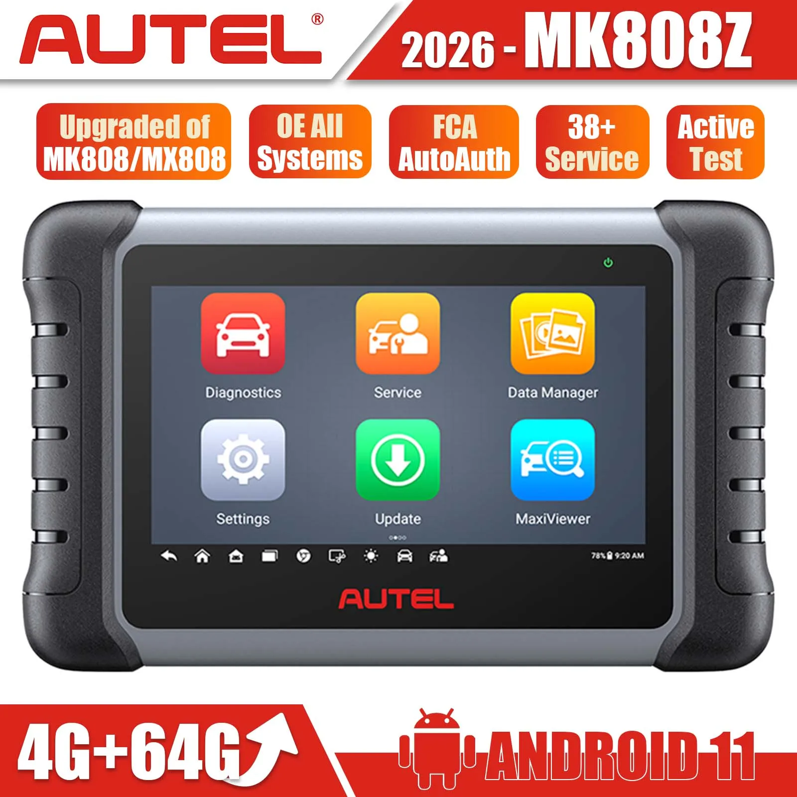 

Autel MK808Z OBD2 Diagnostic Tool Automotive Scanner Active Test Bidirectional Control OE All Systems Key Coding Car Code Reader