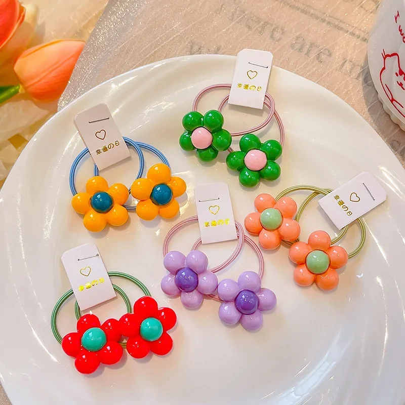 2PCS New Cute Glossy Flower Girls Kids Lovely Elastic Hair Bands Hair Accessories Children Hair Ties Baby Headwear