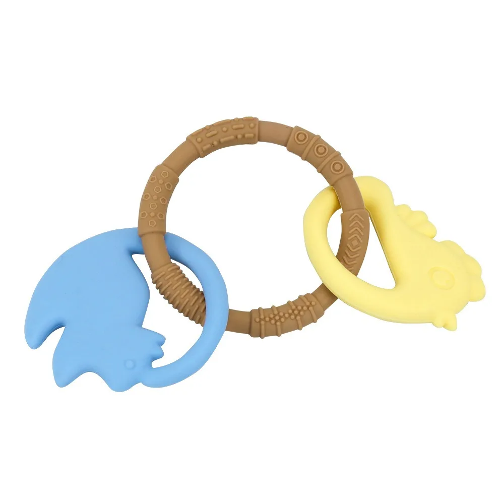 2Pcs Baby Stuff Cartoon Infant Chewing Toy Cute Silicone Nursing Baby Teether Ring Food Grade Durable Baby Teething Toy Newborn