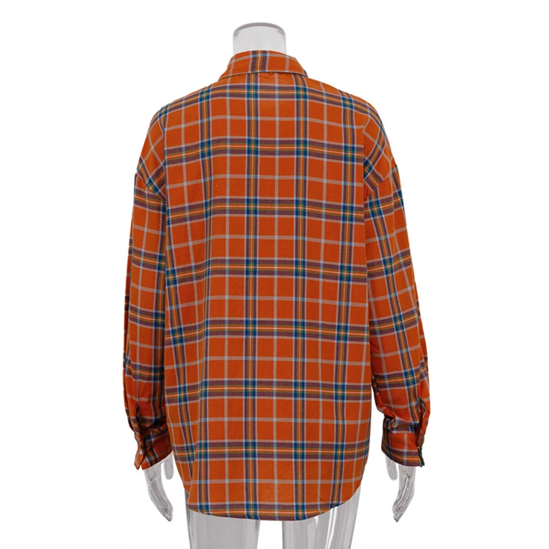 Plaid Long Sleeved Pocket Women\'s Shirt Casual Loose Oversized Summer Tops Tee Shirts For Women Casual Female Checked Clothes