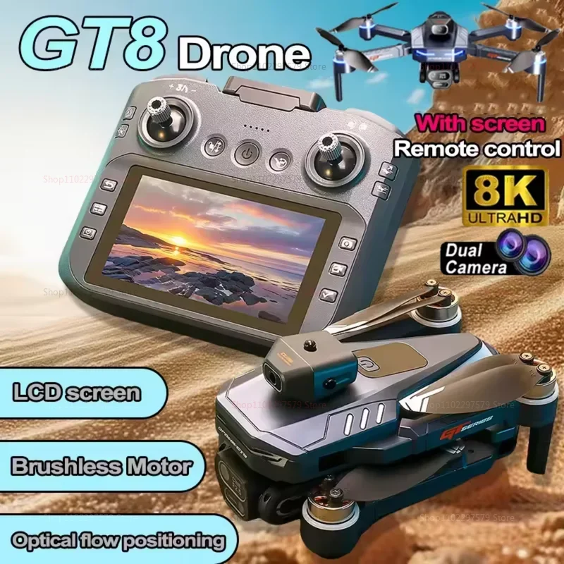 New GT8 Drone 8K Professional HD Dual Cameras Screen Remote 5G WIFI Brushless Motor Obstacle Avoidance Foldable Quadcopters Toys