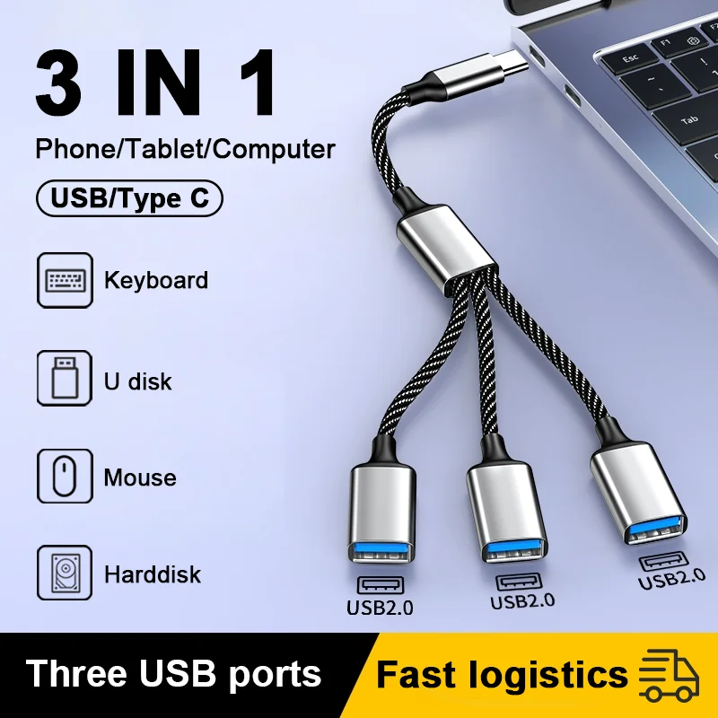 

Type C to USB Splitter Multi USB Hub Extensions 4 Port Fast Charging High Speed Data Transfer OTG Adapter For Computer Macbook