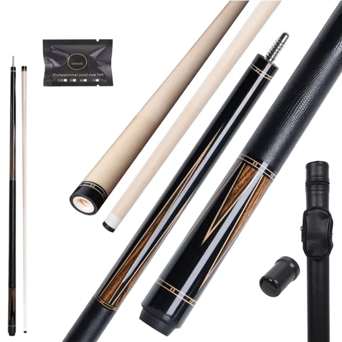 

Popular 58\" Ebony Solid Wood Pool Cue with Leather Wrap and Stainless Steel Joint Billiard Cues