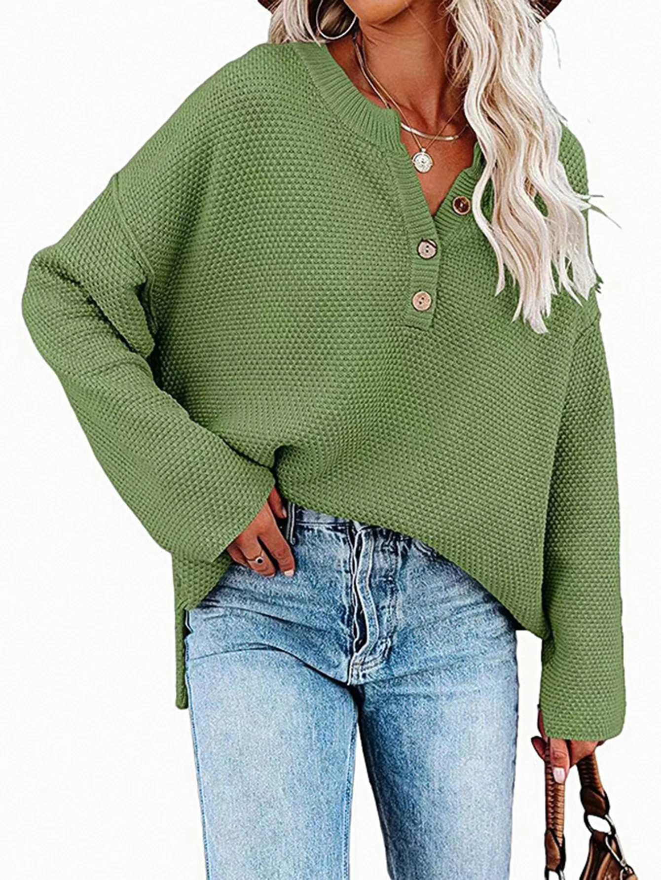 

Women's Long Sleeve round Neck Sweater Autumn Winter Fashion Comfortable Plain Texture Dailywear