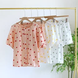 2024 Japanese New Women's Pajama Set 100% Pure Cotton Crepe Short sleeved Shorts Two piece Loose and Cute Home Fury Sleepwear