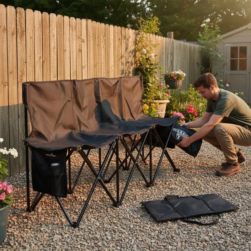Banc de touche portable 4 places avec dossier rembourré, pour équipe sportive (football, baseball), sac de transport inclus, noir, prêt à l'emploi