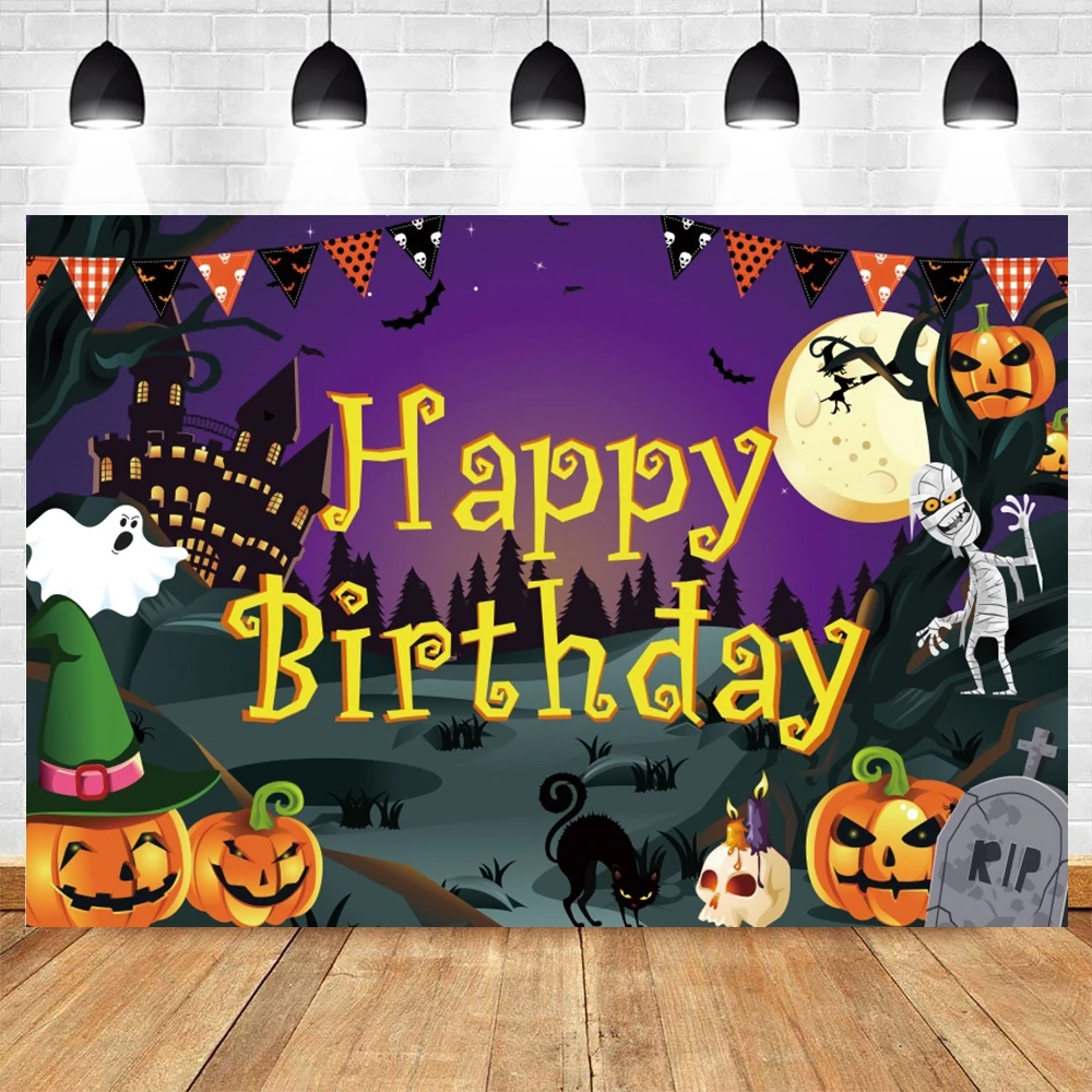 Happy Halloween Backdrop Horror Moon Pumpkin Witch Bat Castle A Little Boo is Almost Due Baby Photography Background Party Decor